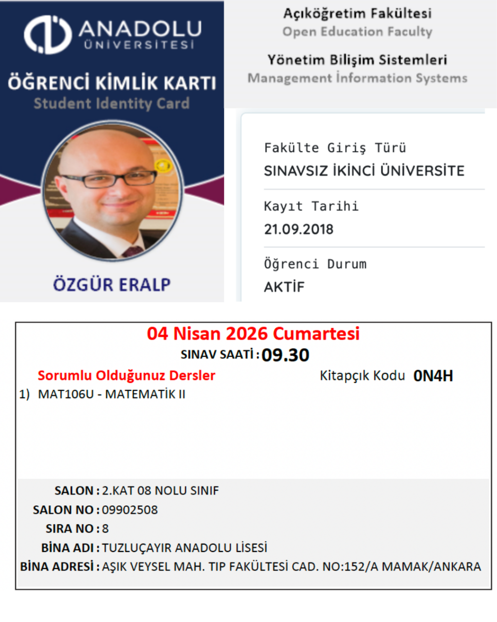 özgür eralp AÖF yönetim bilişim sistemleri