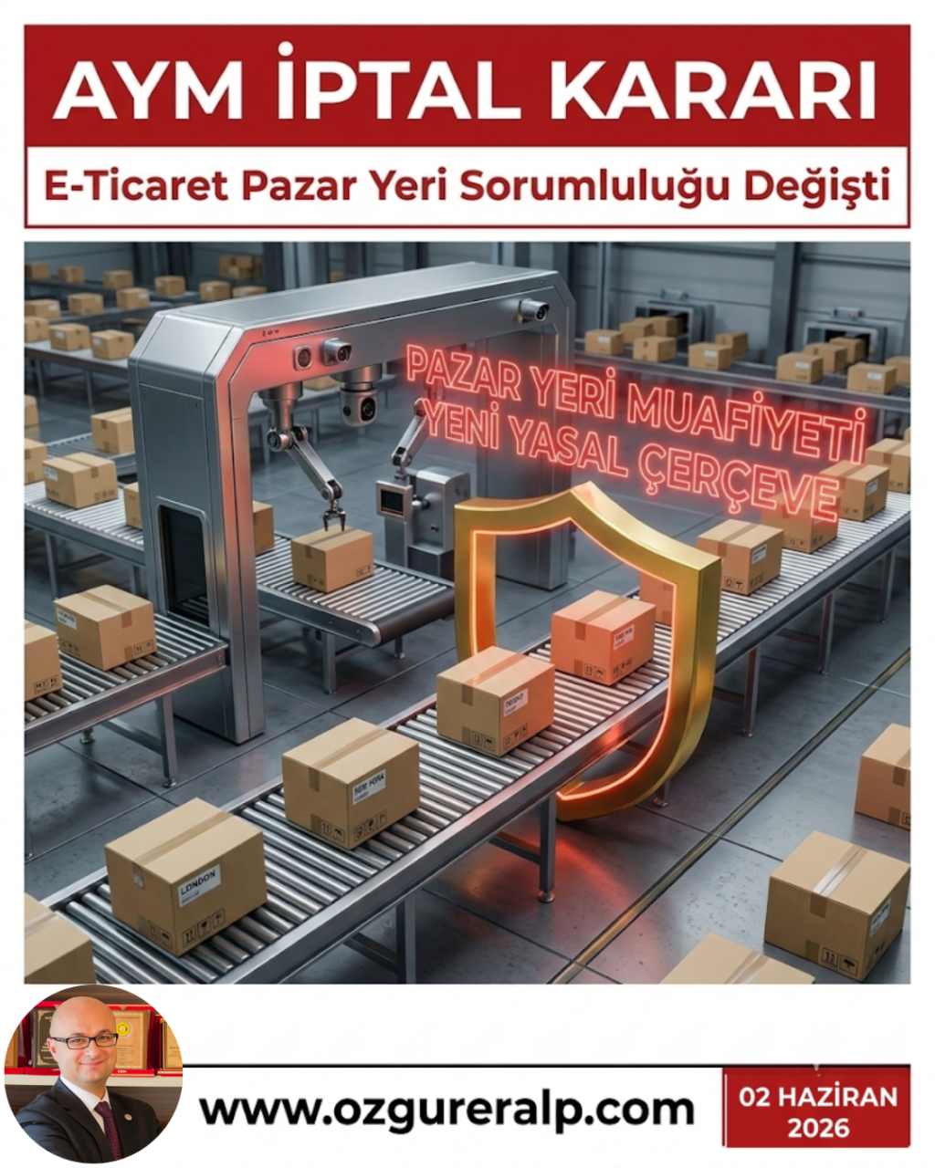 AYM'nin e-ticaret pazar yerlerinin müteselsil sorumluluğunu kaldıran iptal kararını temsil eden, mahkeme tokmağıyla kırılan zincir illüstrasyonu.