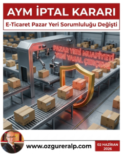 AYM'nin e-ticaret pazar yerlerinin müteselsil sorumluluğunu kaldıran iptal kararını temsil eden, mahkeme tokmağıyla kırılan zincir illüstrasyonu.